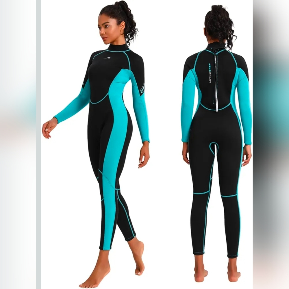 Long Sleeve Women's Full-Body Wetsuit in Black and Turquoise